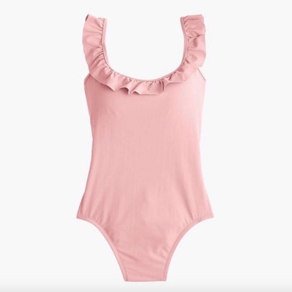 J. Crew Ruffled Scoopback One piece Swimsuit in Pink Size 8 and 10 NWT